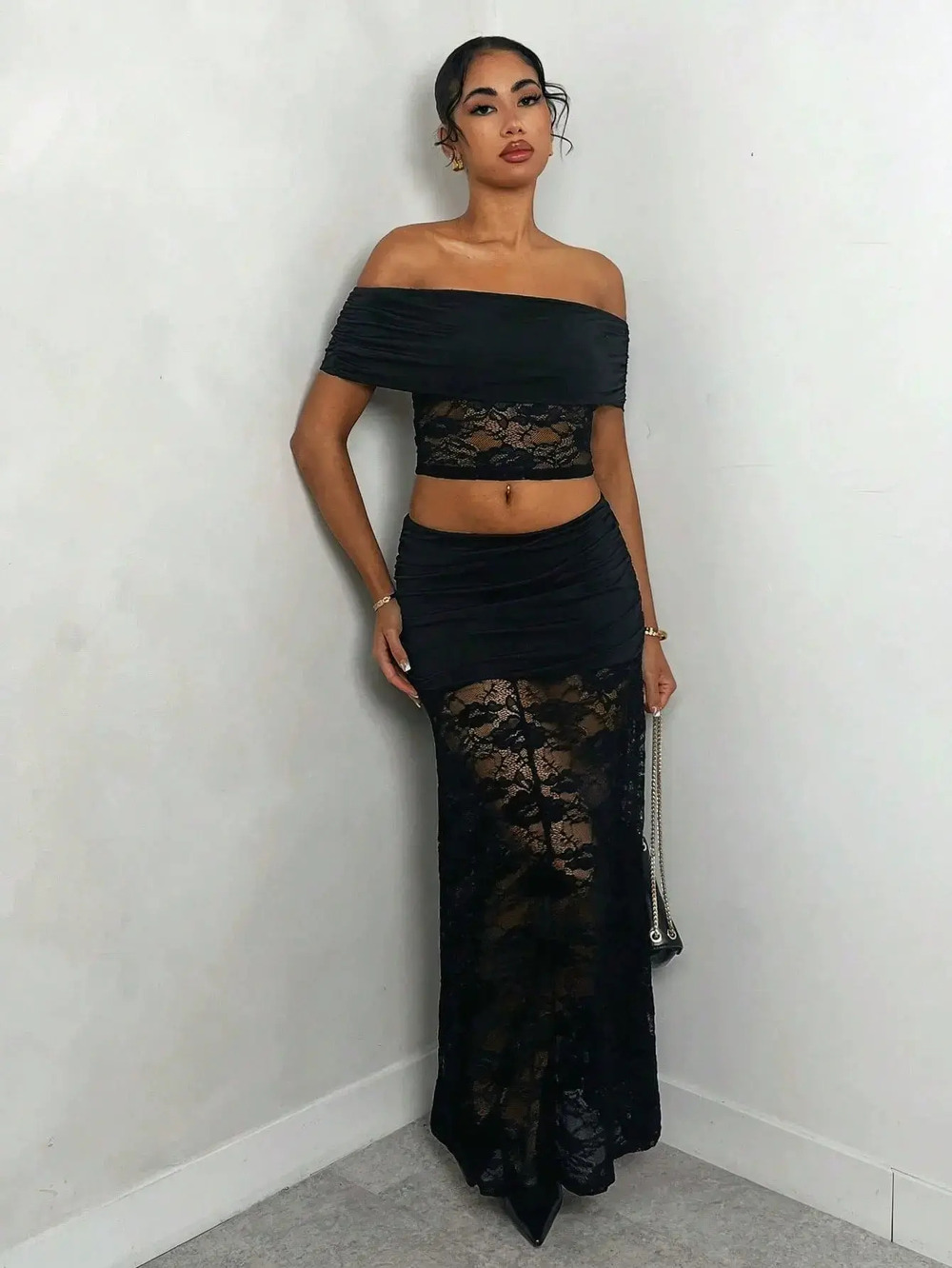 Zara Sheer Lace Ruffle Bodycon Skirt - Picture 2 of 6